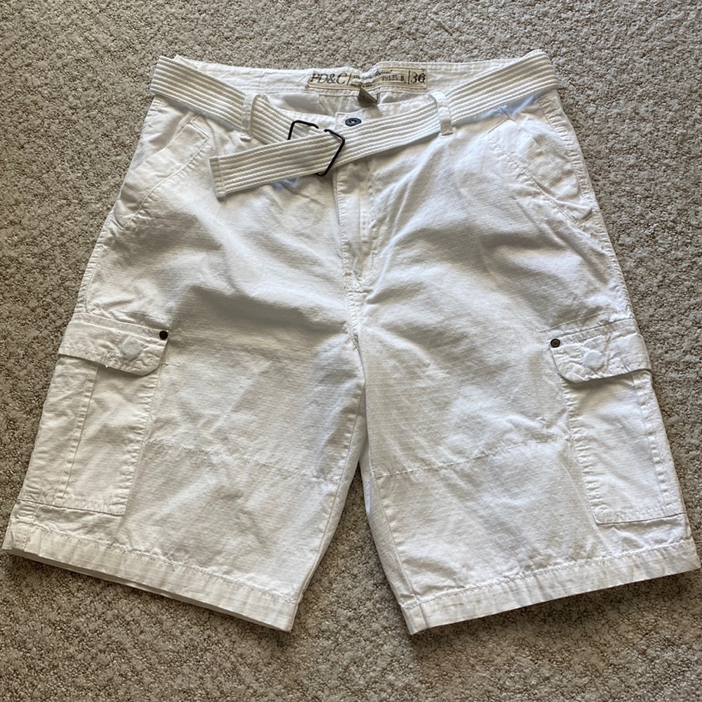 PD&C white cargo belted shorts 36